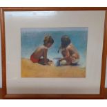 John Sutherst (act.XX) English, 'Kids playing on the beach', signed and dated 1990, [pastel on