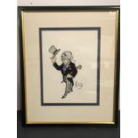 'Loon' Sir Alasdair Hilleary, an original watercolour, a stylish Serpent in his Top Hat and Tails