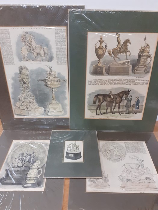 A collection of prints depicting Ascot race's cups and prizes, comprising "The Royal Hunt Cup" (