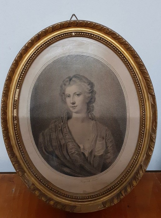 After a painting by William Hogarth (British), "Jenny Cameron", print within an oval frame, together - Image 2 of 4