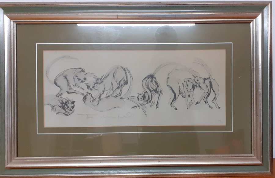Tom Merrifield (b.1932) Australian, a pair of prints depicting 'Cats playing' and 'Pierrot