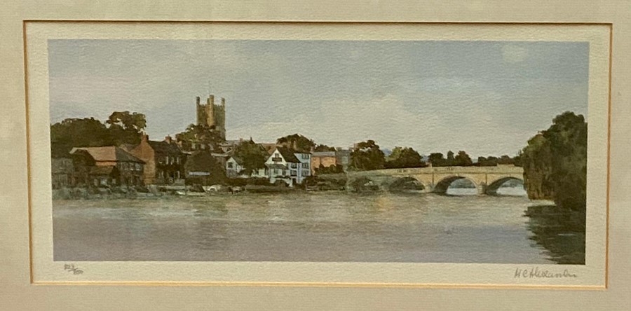 A pair of prints, "Henley on Themes" and "Bruges", framed and glazed (16x34 cm largest). (2) - Image 2 of 3