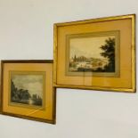 A pair of 18th century hand coloured prints, 'A port in the moonlight' and 'Travellers and