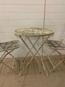 A bistro metal garden set, table and two chairs