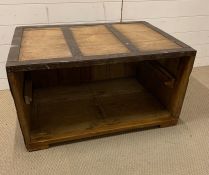 A wooden trunk with metal work (H50cm W90cm D64cm)