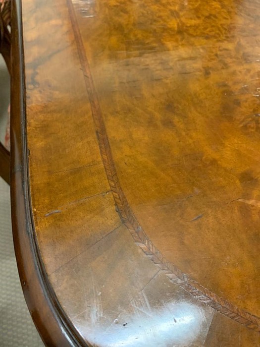 An extending dining table with moulded top on pad feet, two leaves and six upholstered chairs (Table - Image 7 of 9