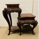 An oriental hardwood stand, the top is set a pattern border frieze decorated with stylized scrolling