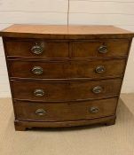 A Two over three bow fronted mahogany chest of drawers on bracket feet (106 cm x 53 cm x 100cm)