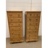 A Pair of Seven Drawer Pine Tallboys.(H120cm W50cm D38cm)