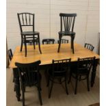 Farmhouse table with painted legs and bistro chairs (H74cm W180cm D113cm)