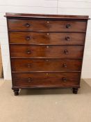 An Edwardian mahogany five drawer chest of drawers on turned feet (W 127 cm x D 60 cm x H 137 cm)