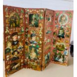 A Victorian four panel screen with vintage prints (H180cm W220cm)