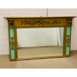 An Over mantle mirror in gilt with laurel detail to top and green side panels to sides. (H 84 cm x W