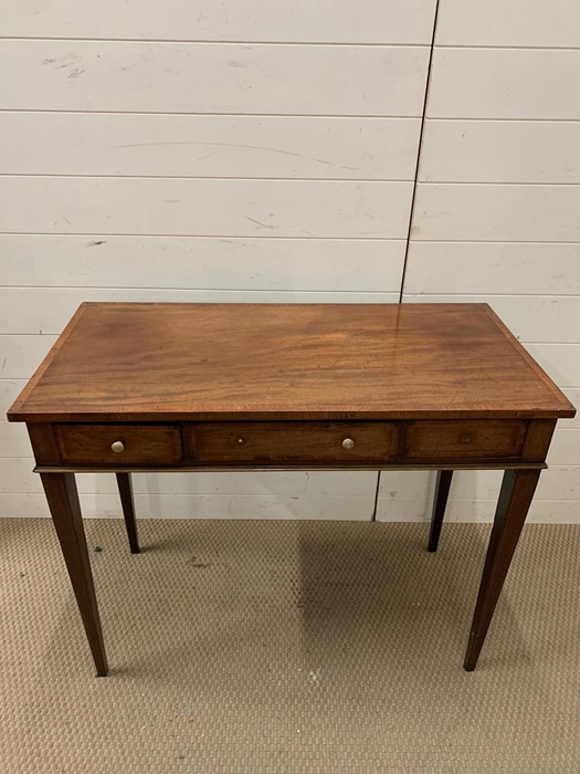 A Ladies writing desk with string inlay and ivory handles.(H74cm W92cm D45cm) - Image 4 of 5