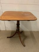 A Regency tilt top wine table with rounded corners on splayed feet.(H60cm W55cm D43cm)