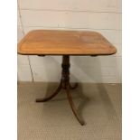 A Regency tilt top wine table with rounded corners on splayed feet.(H60cm W55cm D43cm)