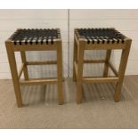 A pair of oak stools with web seats (H87cm)