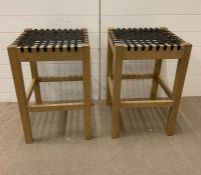 A pair of oak stools with web seats (H87cm)