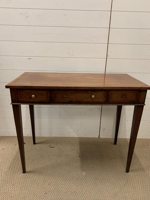 A Ladies writing desk with string inlay and ivory handles.(H74cm W92cm D45cm)