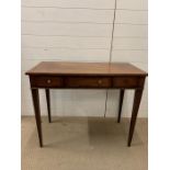 A Ladies writing desk with string inlay and ivory handles.(H74cm W92cm D45cm)