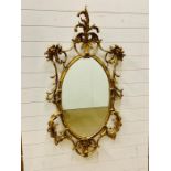 A Continental giltwood oval wall mirror with foliate themed scrolling borders.(70 cm x 130cm)