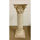 A White marble pedestal with neo classical scene (H 72cm)