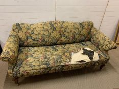 An antique sofa on mahogany legs and castors AF (185 cm x 84 cm x 43 cm seat height)