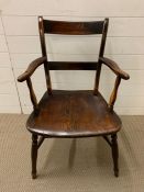 An oak slate back chair on turned legs