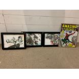 A selection of comic strip posters, framed