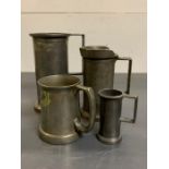 Four pewter tankards