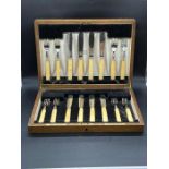Garrard & Co canteen of hallmarked silver and bone handled fish knives and forks, six place