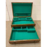 A Mahogany cutlery box lined with green baize.