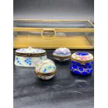 A group of four small Limoges hand painted porcelain trinket boxes, together with a rectangular