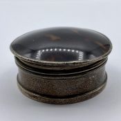 A silver and tortoiseshell pill box,