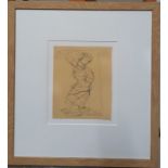 Jamini Roy (1887-1972) Indian, 'Dancer sketch', signed, ink on paper, framed and glazed, (21x17 cm).