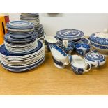 A large selection of blue and white china by various makers, Adams, Churchill England, Johnson