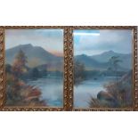 A pair of paintings depicting a landscape with a lake, signed 'R. Wilson', oil on canvas, framed and