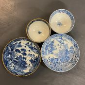 Two Blue and White Bowls and Saucers.