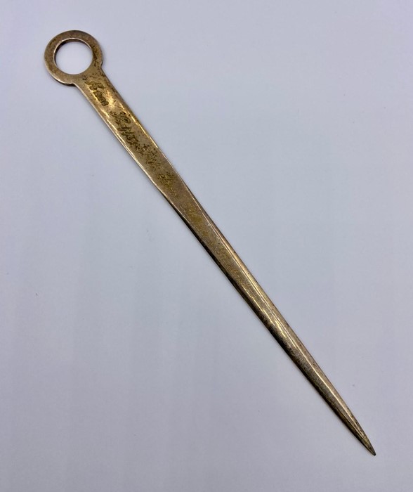 A silver, engraved meat spike, 2001 Sheffield.