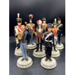 Eight porcelain model army figures