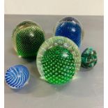 Five vintage glass paper weights