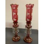 A pair of cut glass cranberry luster's (H56cm)