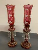 A pair of cut glass cranberry luster's (H56cm)