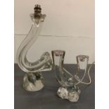 A glass table lamp sculpture and crystal glass candlestick