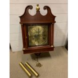 A mahogany wall/long cased clock, brass dial with Roman Numerals, marked to dial E J Goodfellow,