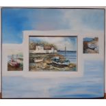 A 20th century English school, 'Coastal scenes', illegibly signed, oil on canvas and panel, framed