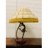 An Art Deco Lamp, featuring a female skater on a marble base, under an impressive Art Deco shade. (