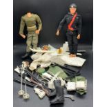 Two Action Men with an assortment of uniform