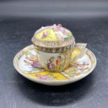A Dresden chocolate cup with lid and saucer.