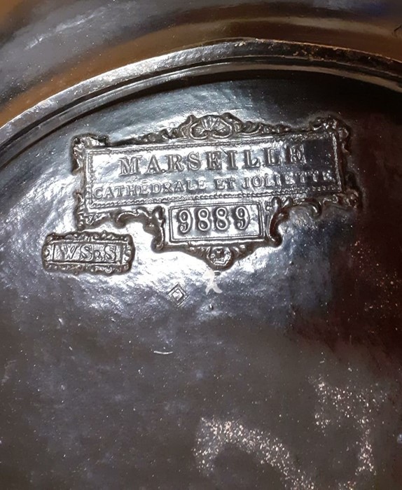 A French terracotta decorative dish with relief depicting Marseille's cathedral from the sea, (35 cm - Image 2 of 2